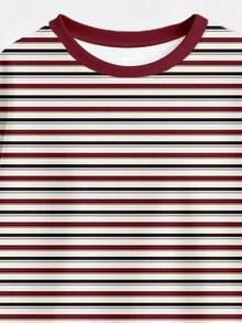 Tween Girls Autumn/Winter Casual Fashion Red Contrast Striped Crew Neck Sweatshirt And Leggings Set - Multicolor - View 5
