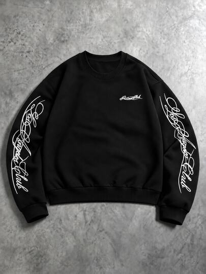 SHEIN Coolqubz 1pc Teen Boy Minimalist Street Style Sweatshirt With Small Chest Print And Large Sleeve Print, Comfortable Fabric, Unique Fit, New Autumn/Winter Style, Suitable For Various Occasions