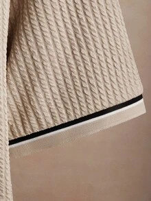 Core Aspect Men's Fashion Casual Textured Knit Polo Top + Straight Leg Casual Pants, Light Business Style, Office Daily Commute Outfit - Multicolor - View 4