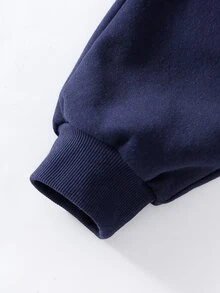 SHEIN 青少年女孩圓領寬鬆休閒日常黑色外套套裝，萬聖節秋季風格秋季穿搭 - 藏蓝色 - 查看 9