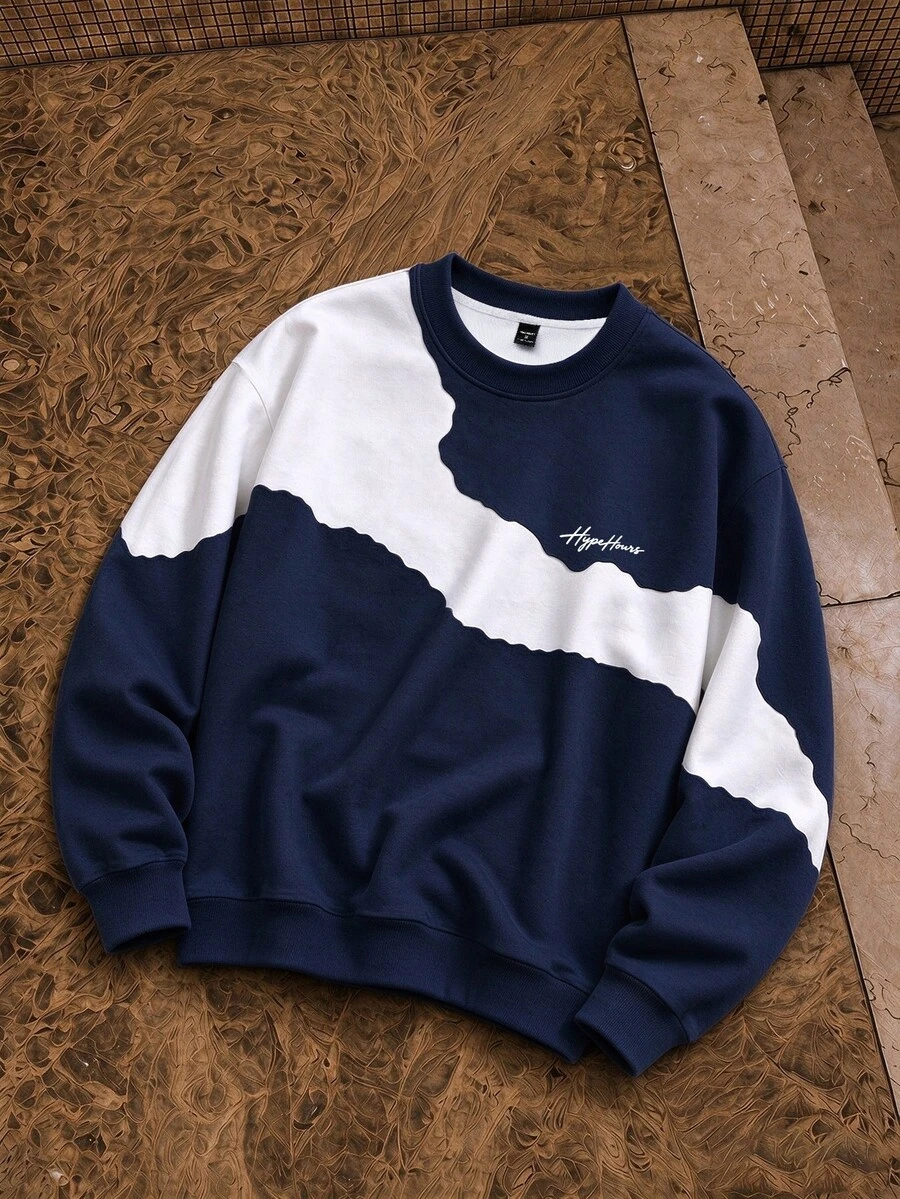 HypeHours Men's Colorblock Patchwork Pullover Sweatshirt - Multicolor - View 1
