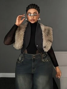 Maweii Plus Size Vintage Patchwork Lapel Jacket Fall - Brown - View 5