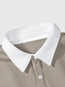 Manfinity Roghcode 男士寬鬆版型撞色領 Polo 領衛衣長袖 Polo 衫 橄欖球衫 Polo 毛衣 秋冬款 - 摩卡棕 - 查看 3