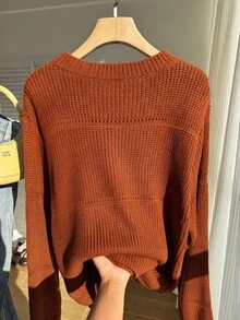 Comfortcana 大尺碼純色春季羅紋針織毛衣，冬季、秋季女裝 - 橘色 - 查看 2