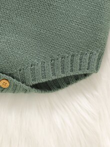 森系花卉刺繡嬰兒針織連身衣，復古綠無袖連身衣，可調節肩帶，鈕扣褲襠，適合日常穿著、家庭聚會、旅行與度假 - 綠色 - 查看 4