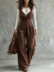 LUMIGAL Vintage Corduroy Overalls, Versatile Western Cowboy Style, Casual Commute Jumpsuit For Women - Brown - View 5