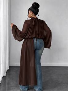 Maweii Plus Size Sexy Design Pleated Long Sleeve Blouse - Rust Brown - View 6