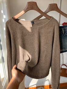 SHEIN EZwear 燈籠袖混色針織毛衣，秋冬款針織毛衣 - 駝色 - 查看 5