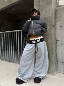 Coolane Women's & Men's Winter Streetwear Casual Going Out Sportswear Athleisure Graphics Color-Blocked Grey Elastic Waistband Banana Harem Pants - Grey - View 5
