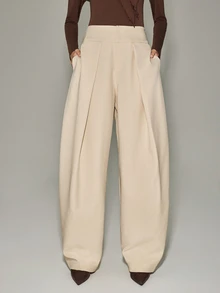 Anewsta Essential Fashionable Modern Apricot Curved Leg Casual Commute Office Women's Long Pants - Apricot - View 1
