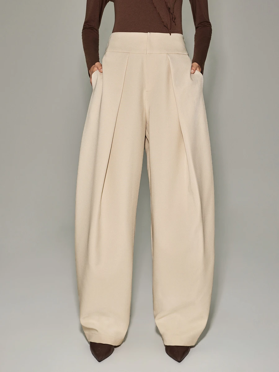 Anewsta Essential Fashionable Modern Apricot Curved Leg Casual Commute Office Women's Long Pants - Apricot - View 1