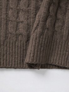 SHEIN 秋冬蜜酒色燕麥色粗繩編織半拉鍊領直筒迷你針織洋裝 - 咖啡棕 - 查看 3