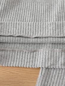 Young Boys 2pcs Ribbed Knit Outfit, Contrast Striped Collar Long Sleeve Top & Elastic Pants, Letter - Green - View 11
