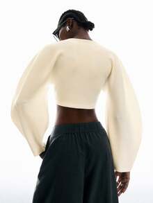 LYSMO Women's Solid Color Lace-Up Design Casual Sexy Daily Wear Sweatshirt Night Out Pastel Dark Grey Fall, Autumn/Winter - Apricot - View 2