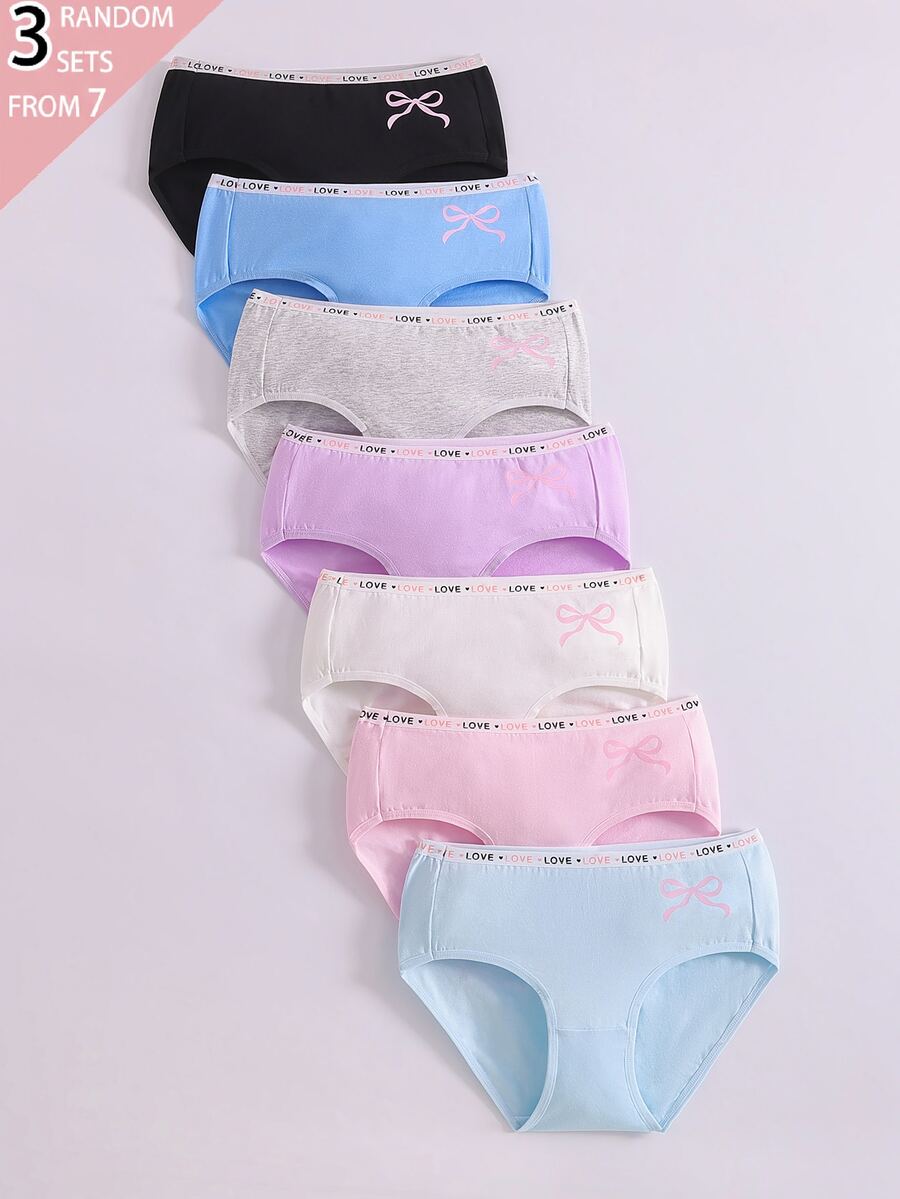 3pcs Random Assorted Bow Print Cute Sweet Cotton Comfortable Soft Multi-Color Macaron Color Triangle Panties - Multicolor - View 1