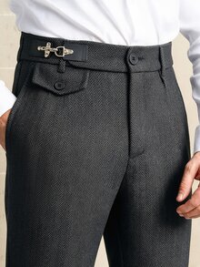 Manfinity Mode Men's Business Casual Striped Jacquard Wool Suit Pants, Perfect Gift For Holidays - Dark Grey - View 3