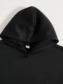 SHEIN طقم هودي بأكمام طويلة وبنطال جوجر بتصميم بسيط للمراهقين - الأسود - مشاهدة 3