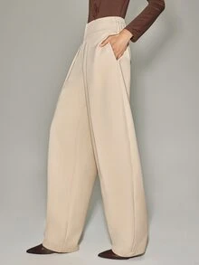 Anewsta Essential Fashionable Modern Apricot Curved Leg Casual Commute Office Women's Long Pants - Apricot - View 3
