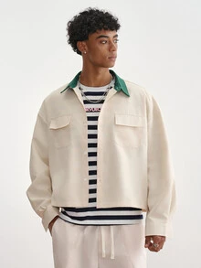TOKVUE Men's Colorblock Collar Multi-Pocket Loose Short Vintage Workwear Jacket | Young Streetwear Boys - Beige - View 4