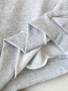 SHEIN 青少年女孩休閒灰色連帽棉絨抓絨衛衣，寬鬆版型豹紋印花套頭上衣，百搭日常秋冬新款 - 灰色 - 查看 7
