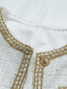 LUMIGAL 女款優雅長袖夾克，配編織飾邊與金屬單排扣 - 白色 - 查看 4