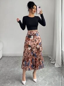 Elenzga 女款優雅波點印花拼接百褶裙 - 彩色 - 查看 6