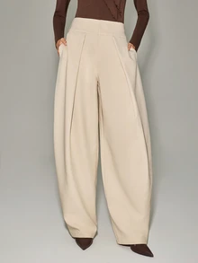 Anewsta Essential Fashionable Modern Apricot Curved Leg Casual Commute Office Women's Long Pants - Apricot - View 8