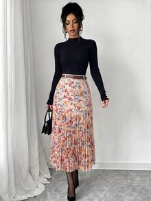 Elenzga 女款優雅波點印花拼接百褶裙 - 彩色 - 查看 4