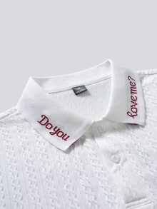 Manfinity Homme Premium Texture Diamond Pattern Fabric Contrast Trim Collar Men's Business Casual Short Sleeve Shirt - White - View 5