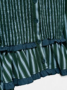 Nöista Women's Striped Pleated Casual Daily Wear Blouse - Dark Green - View 10