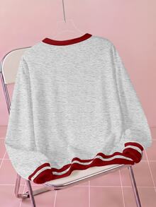 THE POWERPUFF GIRLS X SHEIN Women's Letter Cartoon Print Crew Neck Long Sleeve Sweatshirt - White - View 2