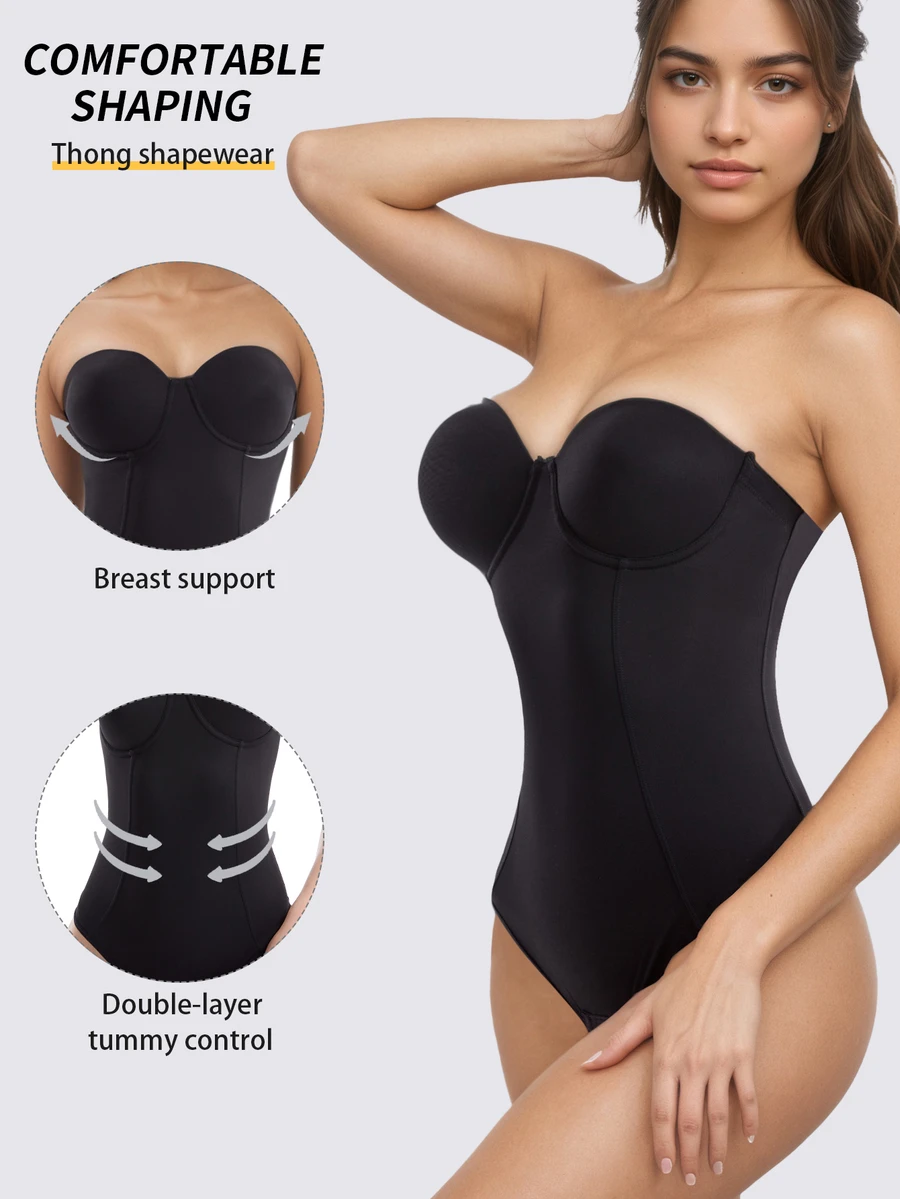 Coutiva Women's Solid Color Strapless Shapewear Jumpsuit For Wedding Occasions - Black - View 1