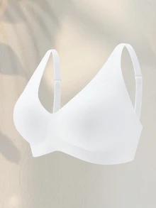 Barelissa 2pcs Women's Seamless Jelly Glue Strong Support Non-Removable Cotton Cup Wire-Free Deep V Neck Bra - White - View 9
