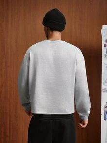 TOKVUE 男士萬聖節美式風格純色圓領套頭衛衣，寬鬆廓形上衣，極簡休閒通勤上衣，復古基礎中性風，情侶套裝，節日禮物首選，男士秋季內搭套頭衛衣 - 灰色 - 查看 2