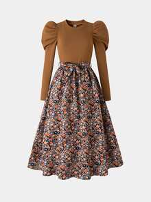SHEIN Teen Girl Fall Dresses Fall Dress, Back To School, Prom, Holiday Outfits, Casual, Comfortable, Daily, Cute - Brown - View 3
