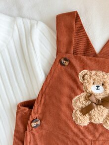 Vintaside Kids 2件組 嬰兒女寶寶純色長袖套頭T恤與熊裝飾無袖連身褲套裝 - 棕色 - 查看 6