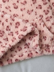 SHEIN 少女針織蝴蝶結毛絨立領半拉鍊拼接寬鬆休閒長袖秋冬衛衣 - 粉色 - 查看 4