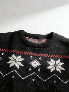 Manfinity Homme 男士可愛聖誕老人提花長袖毛衣 - 黑色 - 查看 4