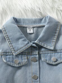 SHEIN 女童時尚領口長袖外套＋彈性腰 A 字層次花卉印花細肩帶洋裝 2 件套，休閒日常秋季 7 歲生日 白色 - 藍色 - 查看 8