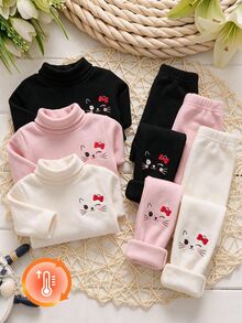 SHEIN 3件組女嬰可愛印花褲子，加厚款，適合秋冬穿著，保暖舒適 - 彩色 - 查看 1