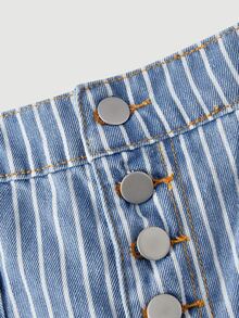 Selenza Plus Size Designer Button Striped Colorblock Loose Fit Denim Jeans - Blue - View 8