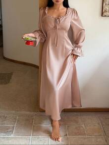DAZY Women's Solid Color Pleated Casual Daily Home Sleep Dress - Pink - View 7