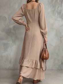 SHEIN PariChic Women's Elegant Fashion Ruffle Trim Dress - Apricot - View 2
