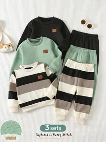 SHEIN 男嬰 6件組休閒舒適百搭圓領衛衣與長褲套裝 - 彩色 - 查看 3