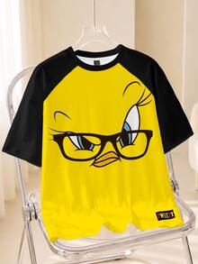 LOONEY TUNES X SHEIN Áo thun nữ cổ tròn tay ngắn in họa tiết hoạt hình - trắng - Xem 1