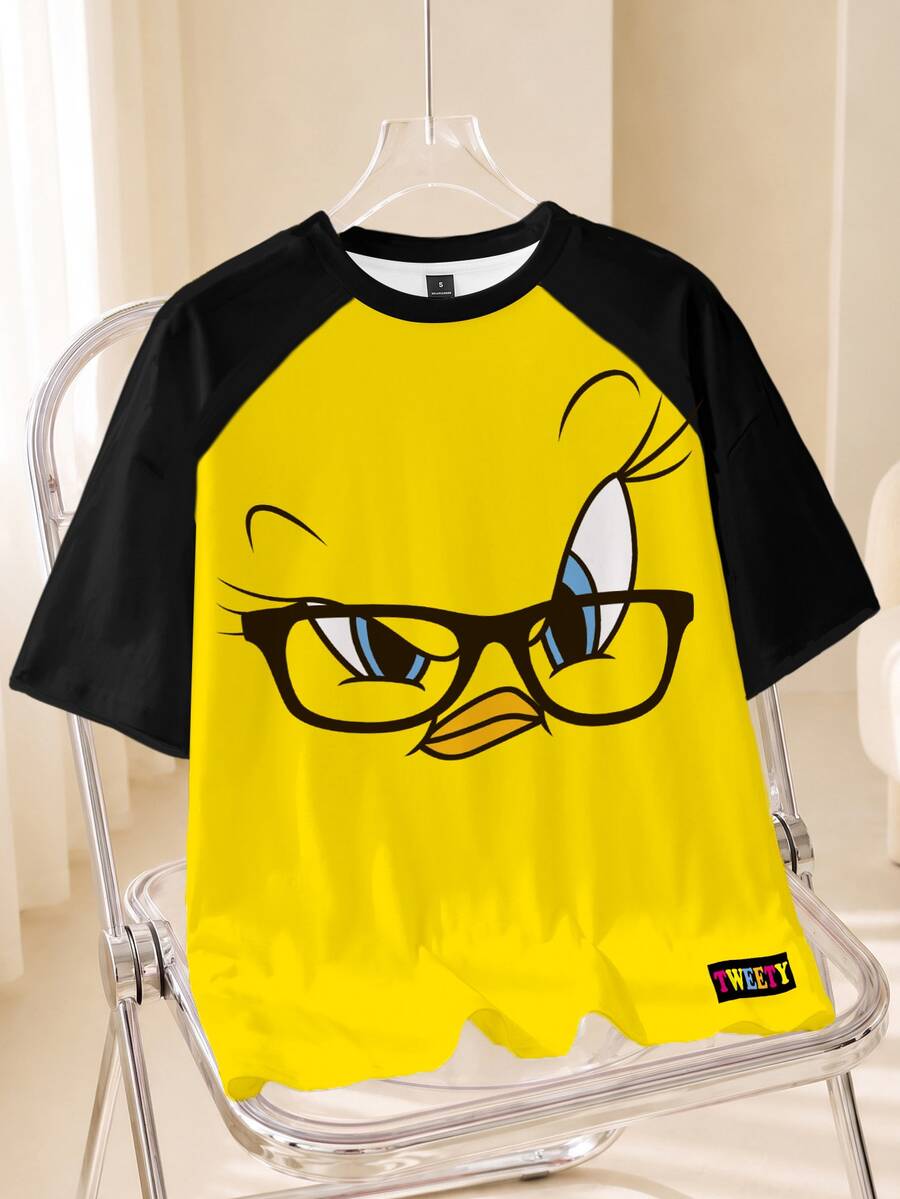 LOONEY TUNES X SHEIN Áo thun nữ cổ tròn tay ngắn in họa tiết hoạt hình - trắng - Xem 1