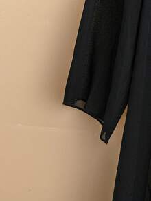 SHEIN LUNE CURVE Plus Size Solid Color Lace Contrast Casual Blouse For Women Fall - Black - View 3