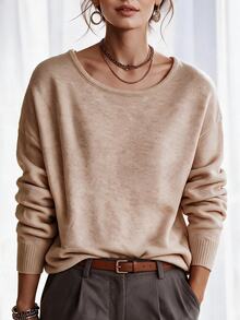 Holdful Holdful Women's Minimalist Comfortable Long Sleeve Sweater, Warm For Autumn/Winter - Champagne - View 3
