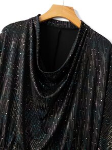 GlowEve CURVE Women's Autumn/Winter Shiny Cowl Neck Bodycon Long Sleeve Short Dress - Black - View 4