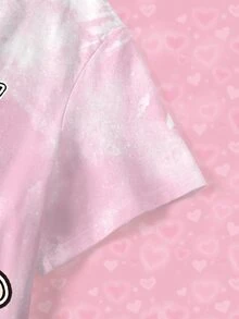 THE POWERPUFF GIRLS X SHEIN Plus Size Women's Letter & Cartoon Print Round Neck Short Sleeve Casual T-Shirt - White - View 3